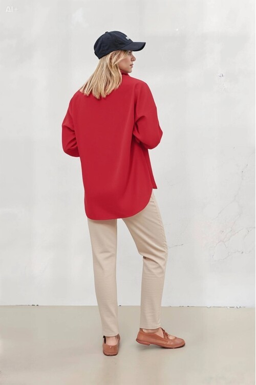 Kadın NAR Çiçeği Oversize Uzun Basic Gömlek HZL22W-BD139001