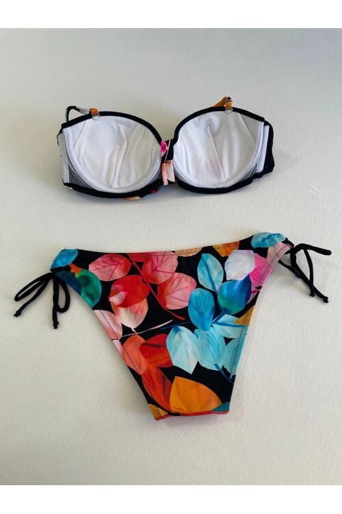 Kadın Siyah Taş İşlemeli Astarlı Bikini Takım HZL25S-LC207