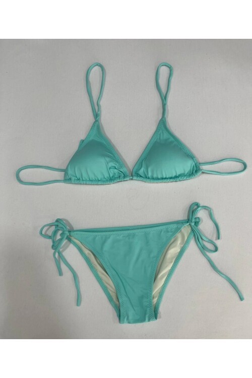 Kadın Su Yeşili Boyundan İp Bağlamalı Üçgen Bikini Takımı HZL25S-LC5005