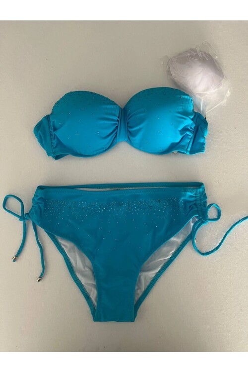 Kadın Mavi Taş İşlemeli Astarlı Bikini Takım HZL25S-LC3361
