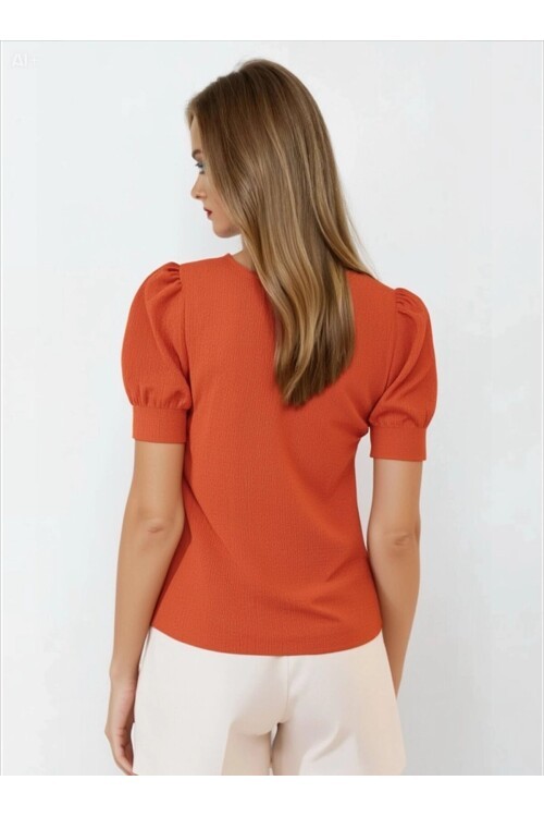 Kadın Oranj Kare Yaka Örme Bluz Hzl22w-bd104091