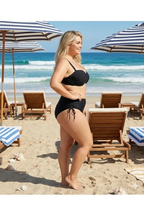 Kadın Siyah Taş İşlemeli Astarlı Bikini Takım HZL25S-LC3361