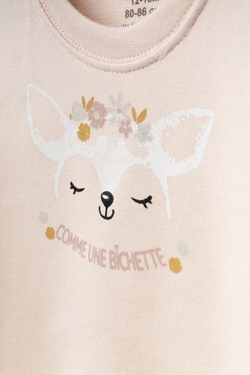 Kız Bebek Animal Desenli Sweatshirt Pantolon 2  li Alt Üst Bebek Takımı 3 Ay-36 Ay