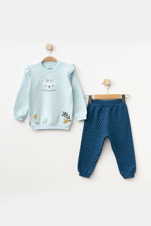 Kız Bebek Animal Desenli Sweatshirt Pantolon 2  li Alt Üst Bebek Takımı 3 Ay-36 Ay
