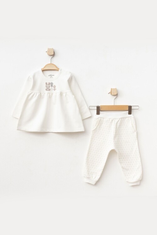 Kız Bebek Tavşan Nakışlı Sweatshirt Pantolon 2  li Alt Üst Bebek Takımı 3 Ay - 18 Ay